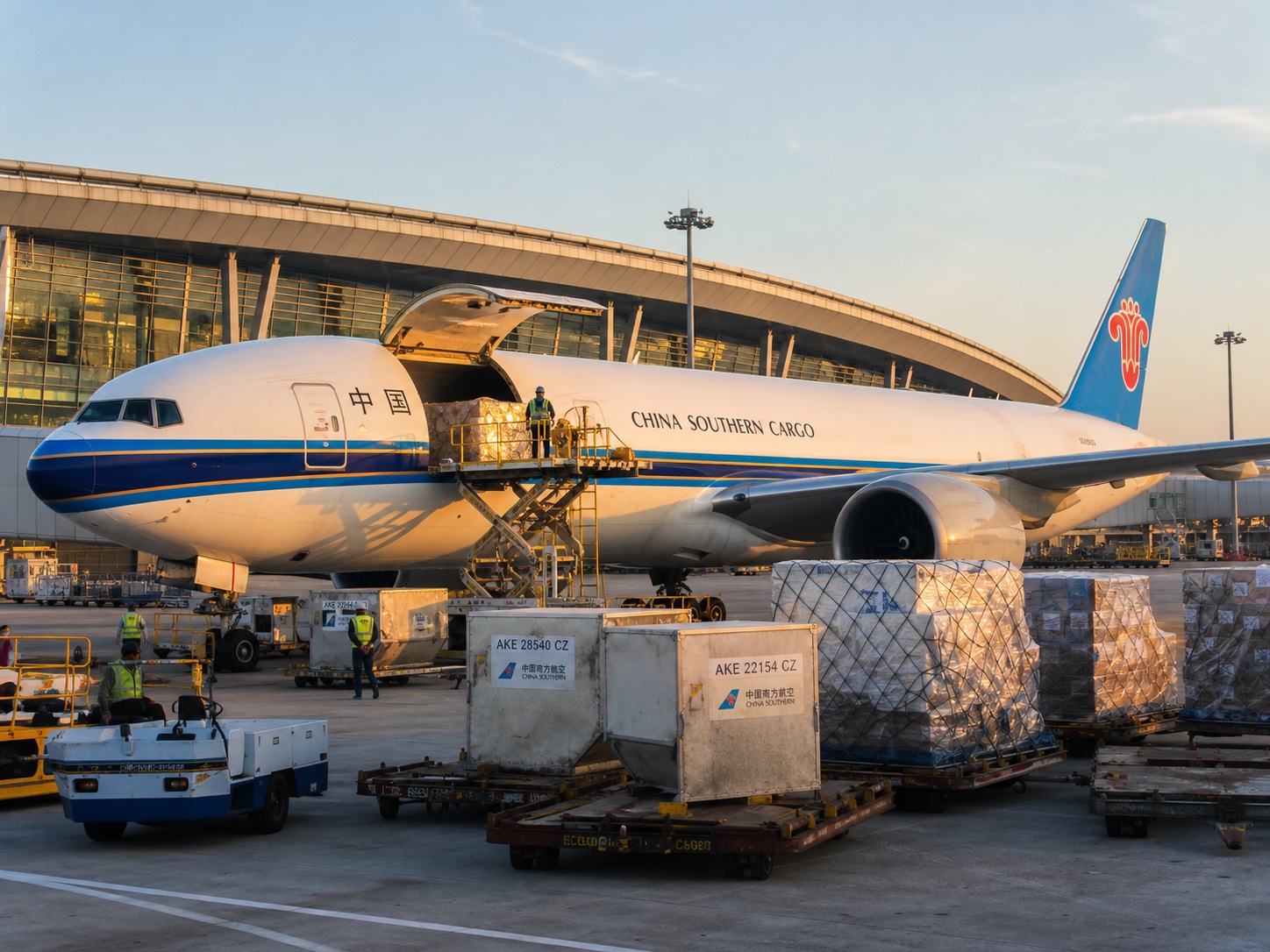 China Southern Cargo freighter loading ULD cargo at Guangzhou Baiyun Airport