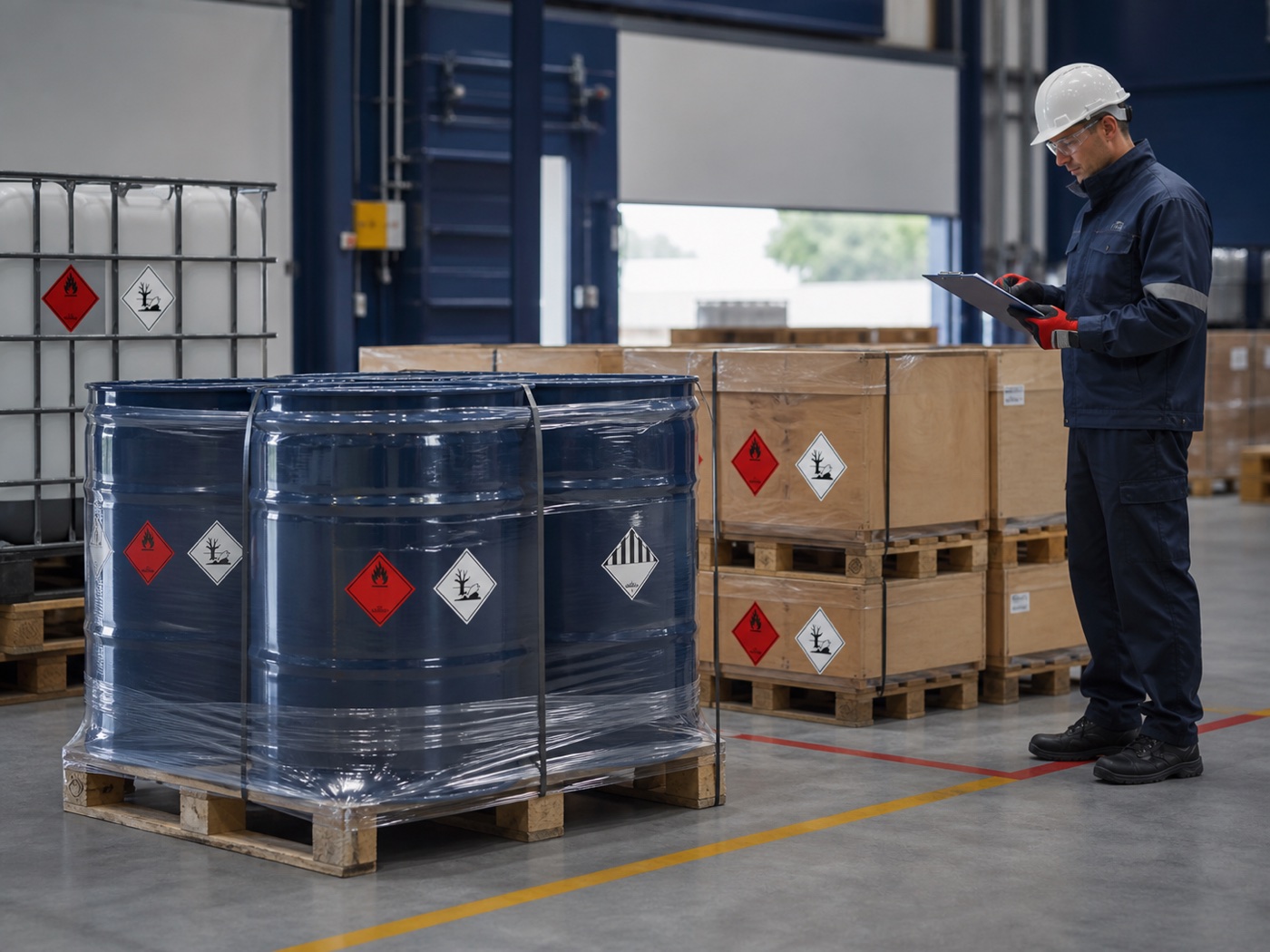 Declared dangerous goods secured for compliant international transport