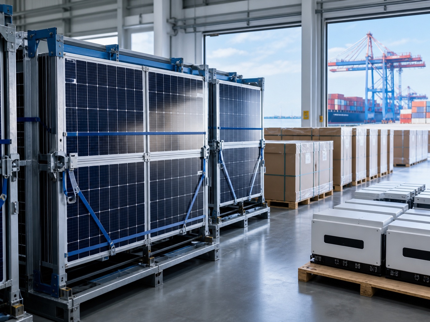 Protected solar photovoltaic modules and inverters ready for export